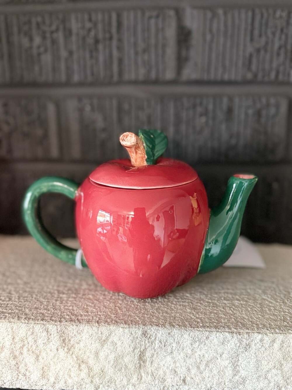 Vintage Ceramic Apple Teapot Red and Green Hand Painted CS